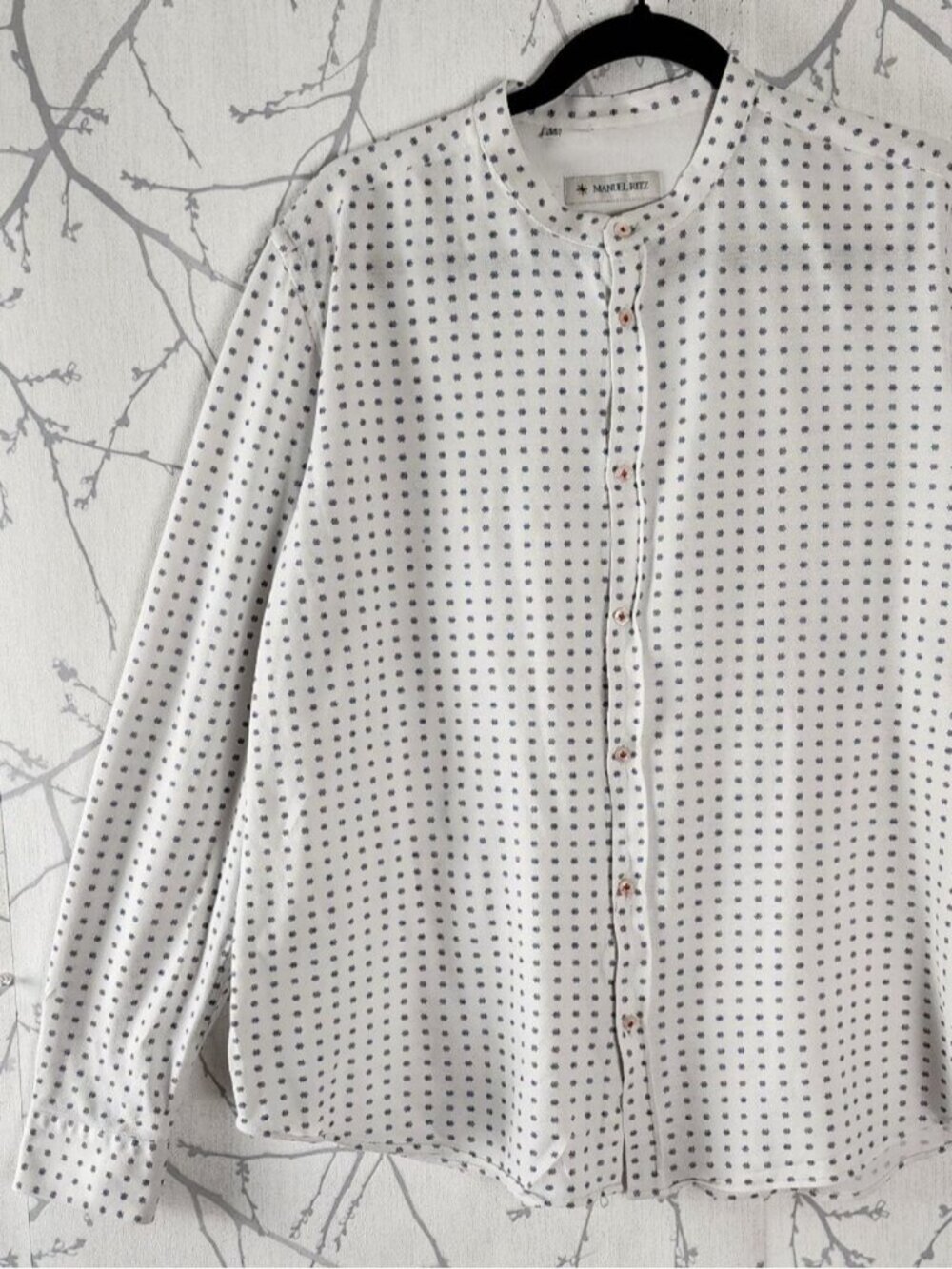 Manuel Ritz White Floral Print Band Collar Button Front Shirt